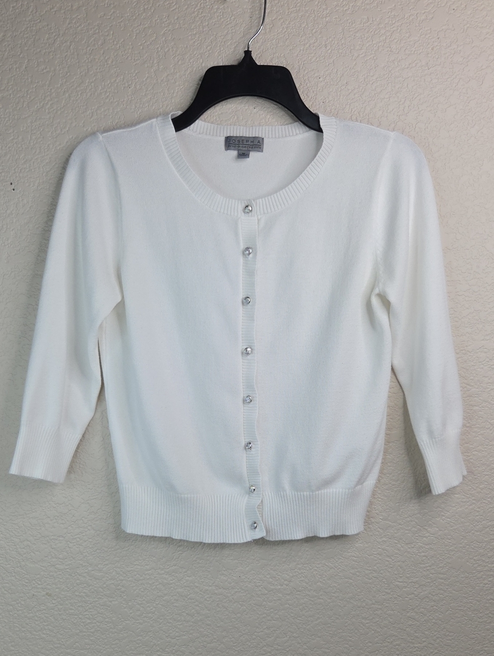Joseph A White Crewneck Button-Front Women's Sweater Cardigan